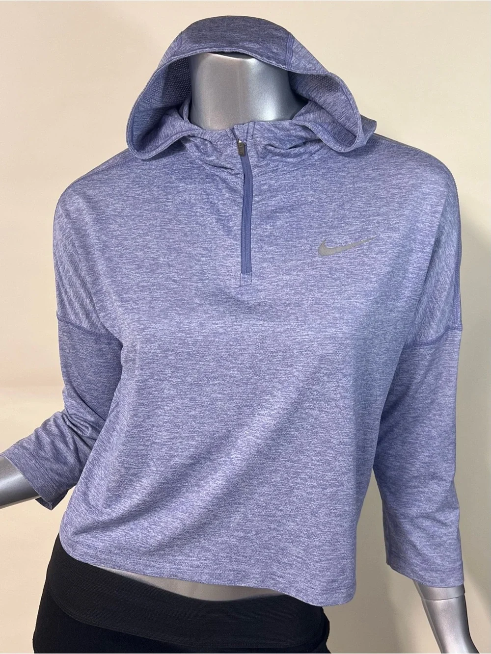 Nike Dri Fit Running Women’s Small Crop Hoodie Athletic Top Half Sleeve Blue